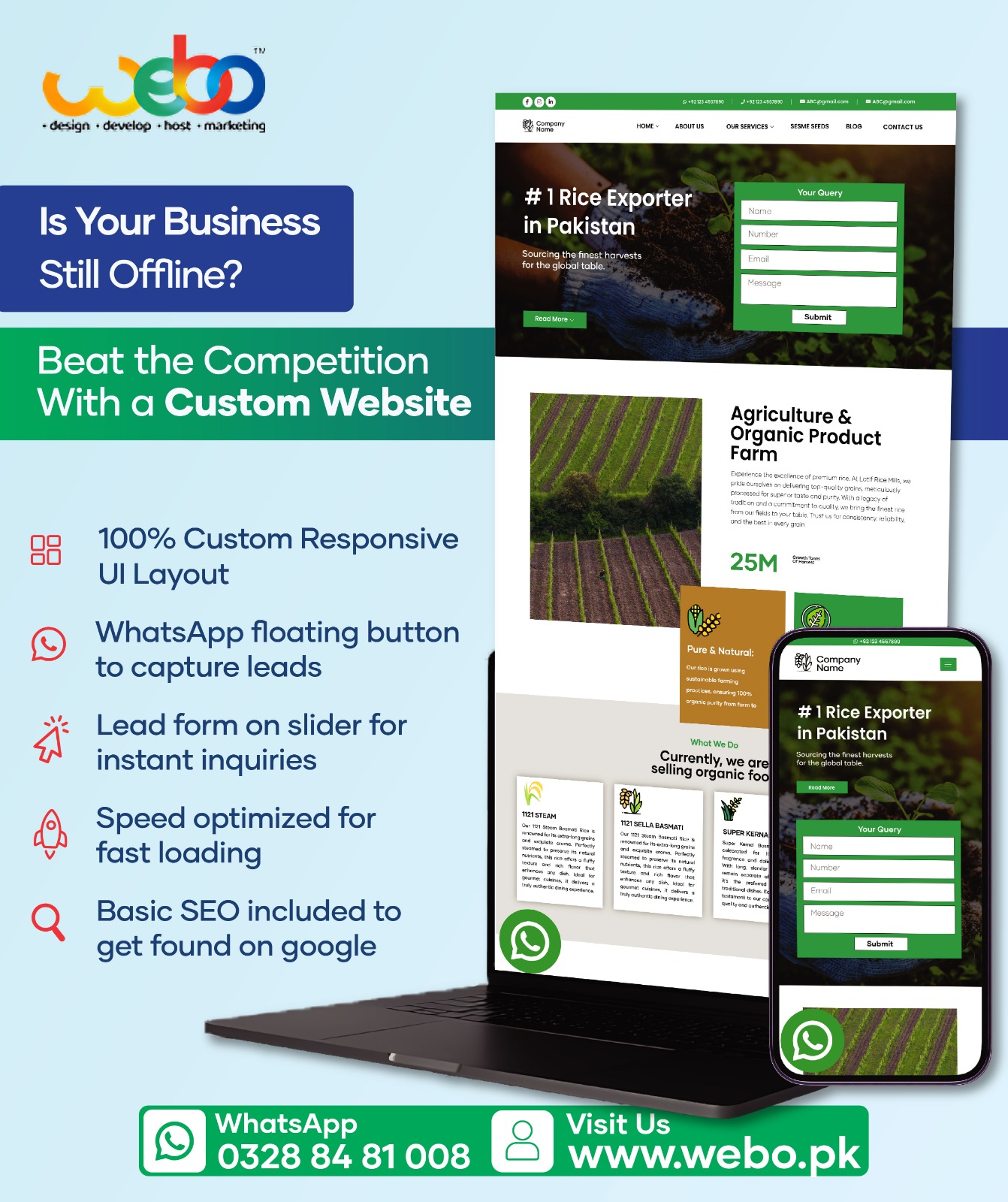 Webo custom website service ad